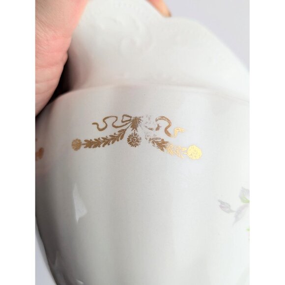 Antique White Porcelain Pitcher Vase Chester Pottery Pink Rose Shabby Chic Decor - Picture 9 of 10